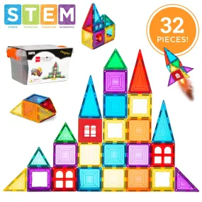 32-Piece Kids Magnetic Building Tiles Toy Set w/ Carrying Case