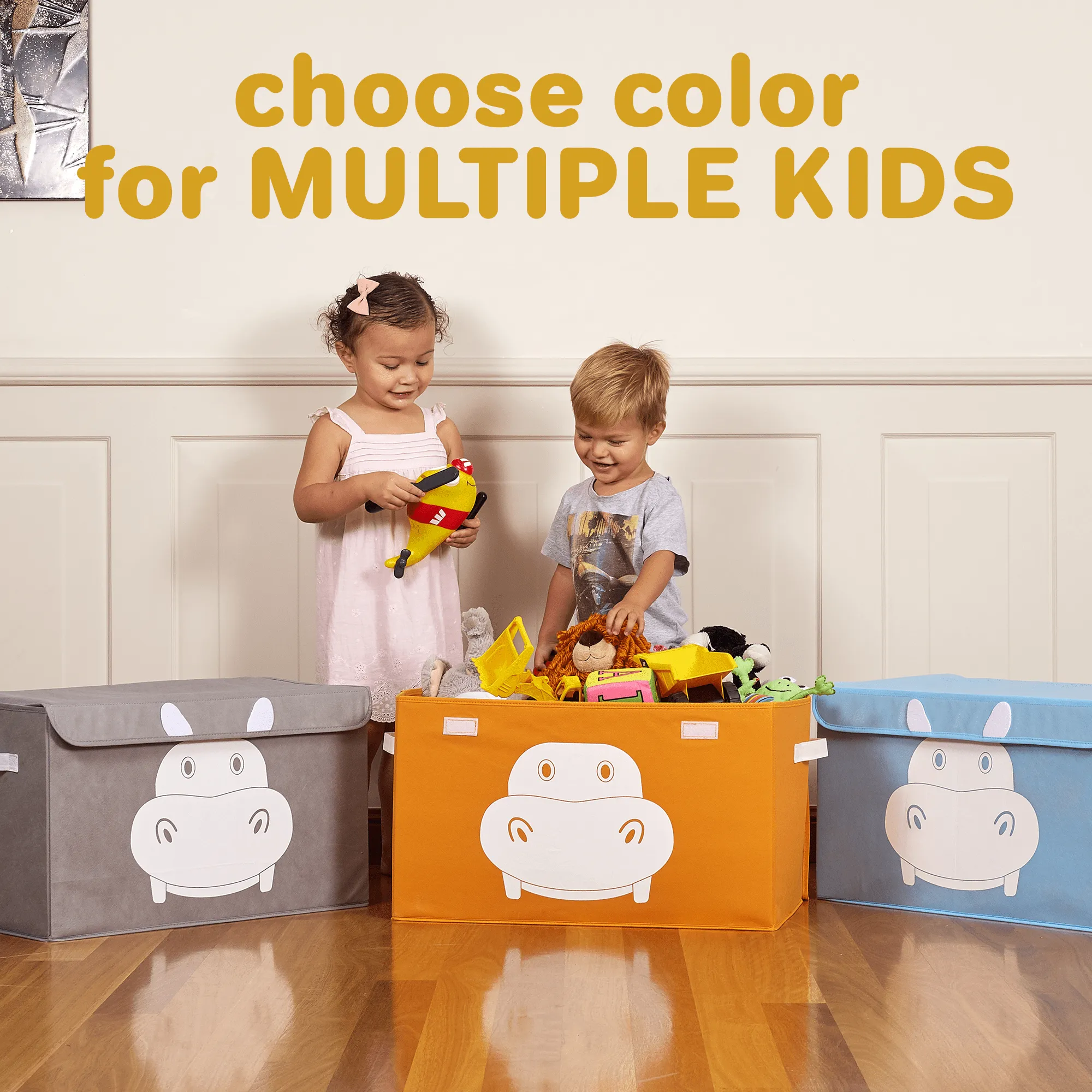 4 Set Hippo Toy Storage Box Gray for Kids | Organizer