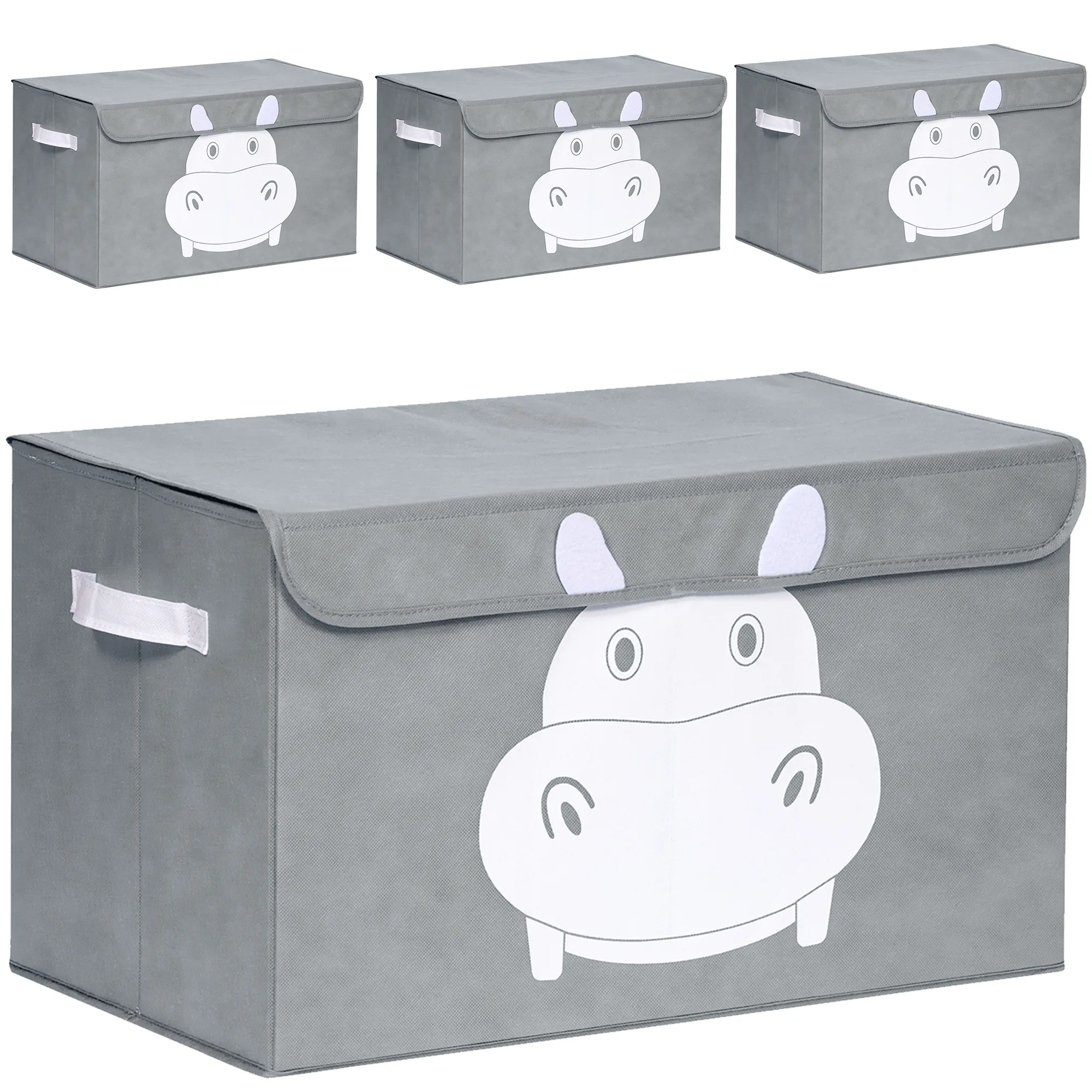 4 Set Hippo Toy Storage Box Gray for Kids | Organizer