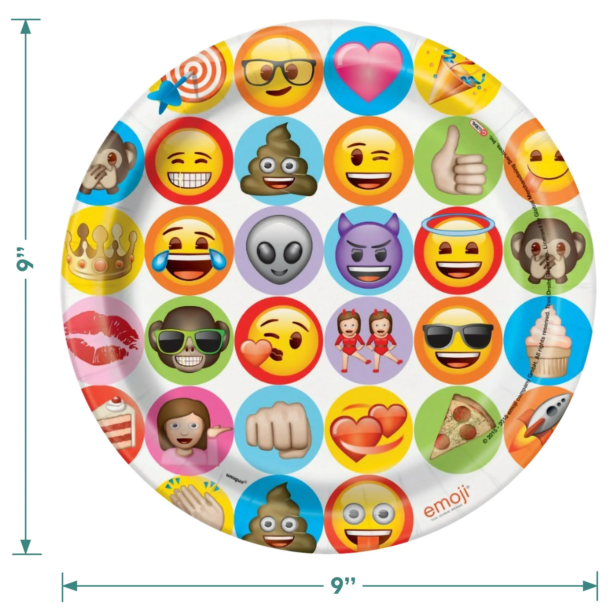 Colorful Emoji Smiley Face Round Paper Dinner Plates and Lunch Napkins (16 Plates & Napkins)