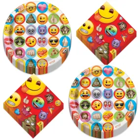 Colorful Emoji Smiley Face Round Paper Dinner Plates and Lunch Napkins (16 Plates & Napkins)