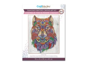 Craft Medley Kit: Diamond Painting Art Kit 12INx16IN w/Gems Tool Tray  Wolf