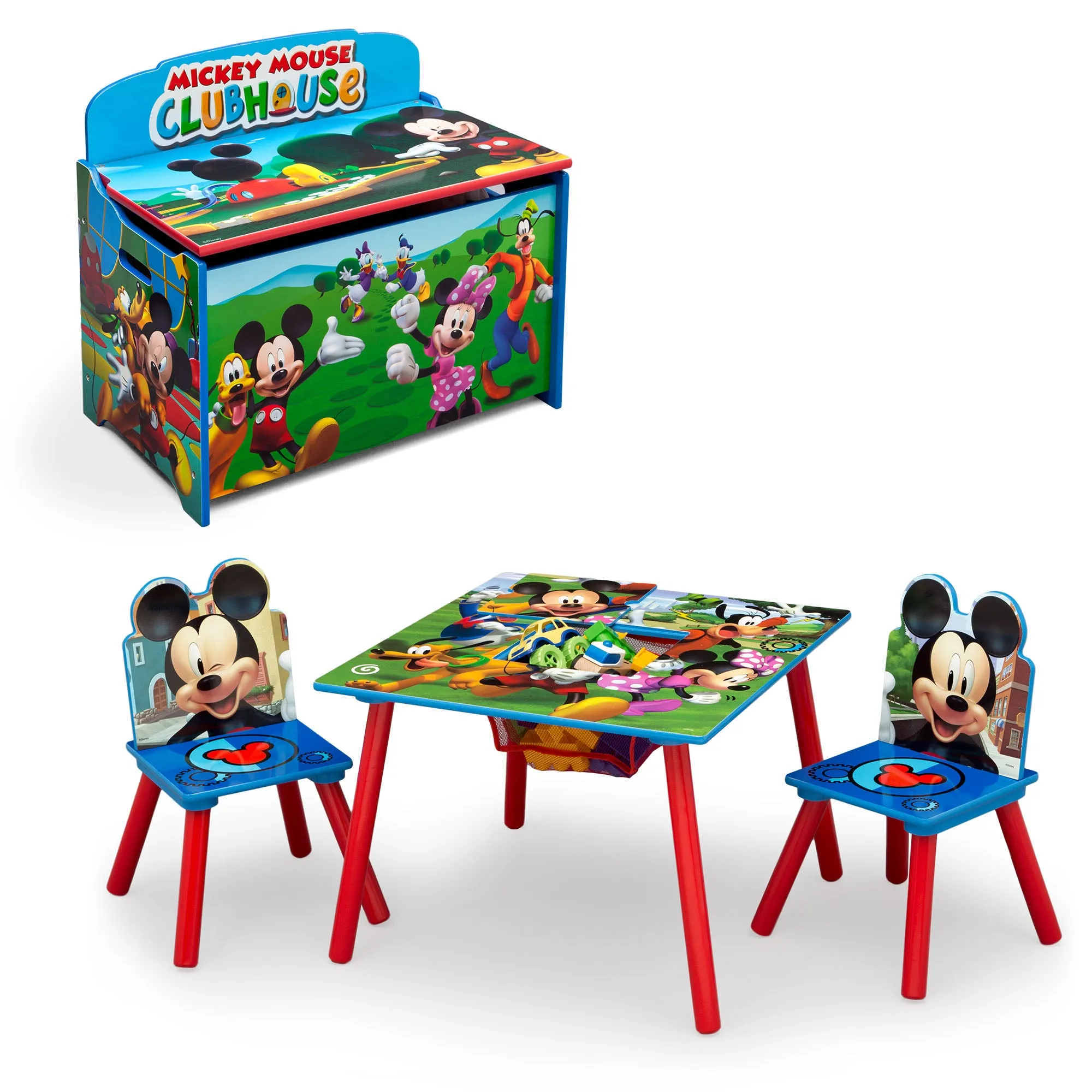 Disney Mickey Mouse 4-Piece Playroom Set - Includes Table with 2 Chairs and Deluxe Toy Box