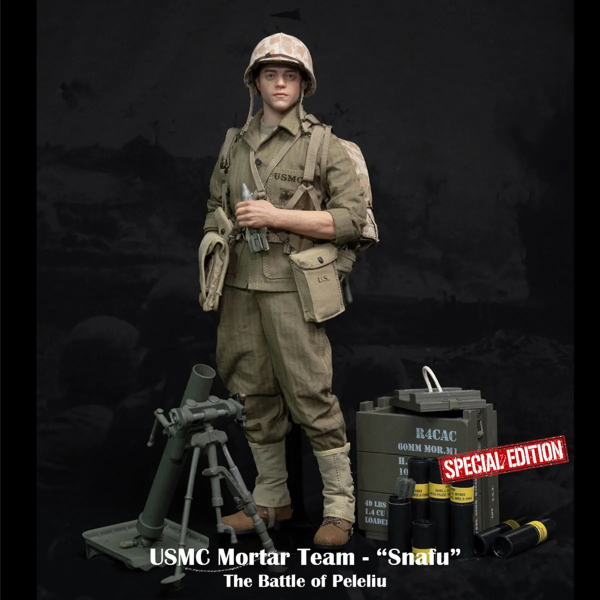 HiPlay Facepool Figure, WWII US Marine Corps Mortar Crewman: Merrill, Special Edition, Action Figure Full Set