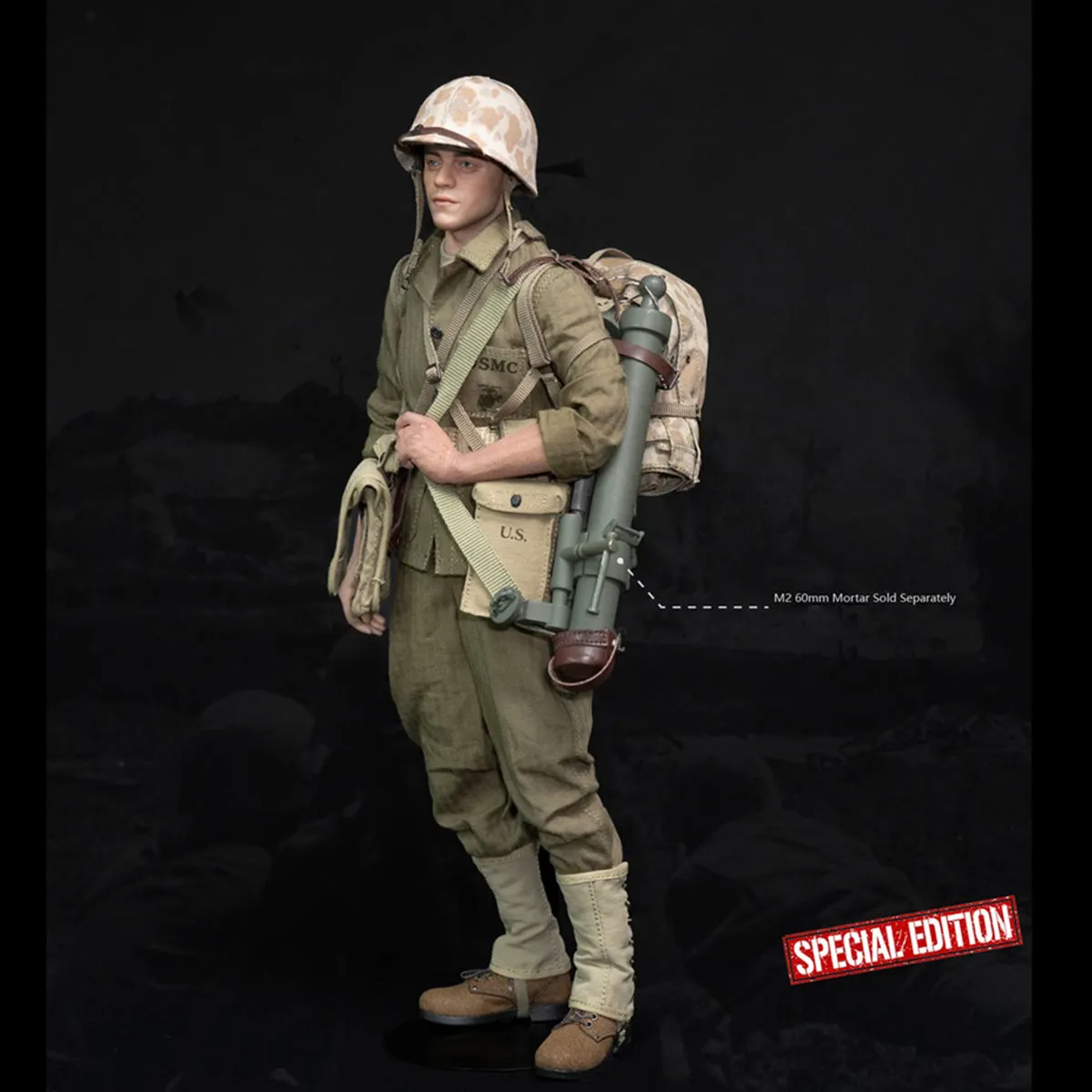 HiPlay Facepool Figure, WWII US Marine Corps Mortar Crewman: Merrill, Special Edition, Action Figure Full Set