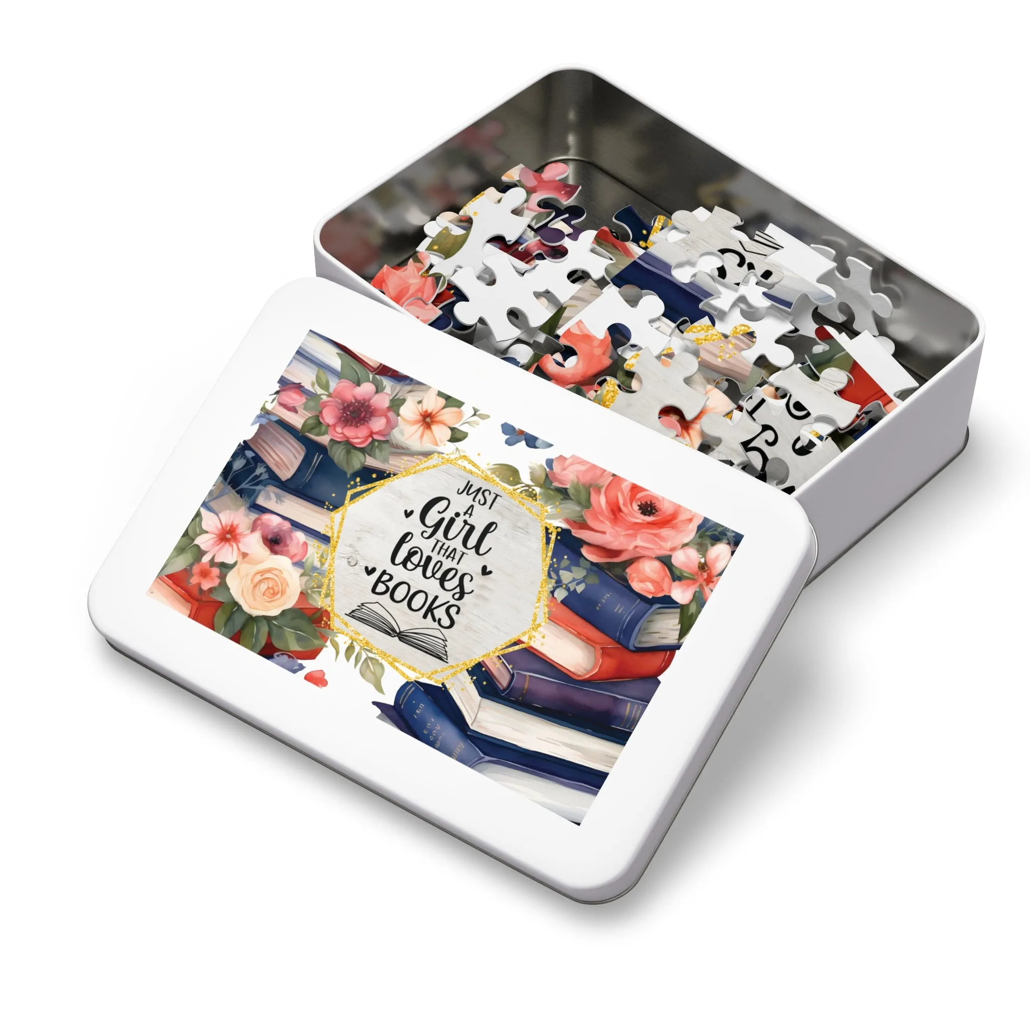 Jigsaw Puzzle, Book Lovers, Just a Girl who Loves Books, Personalised/Non-Personalised (30, 110, 252, 500,1000-Piece)