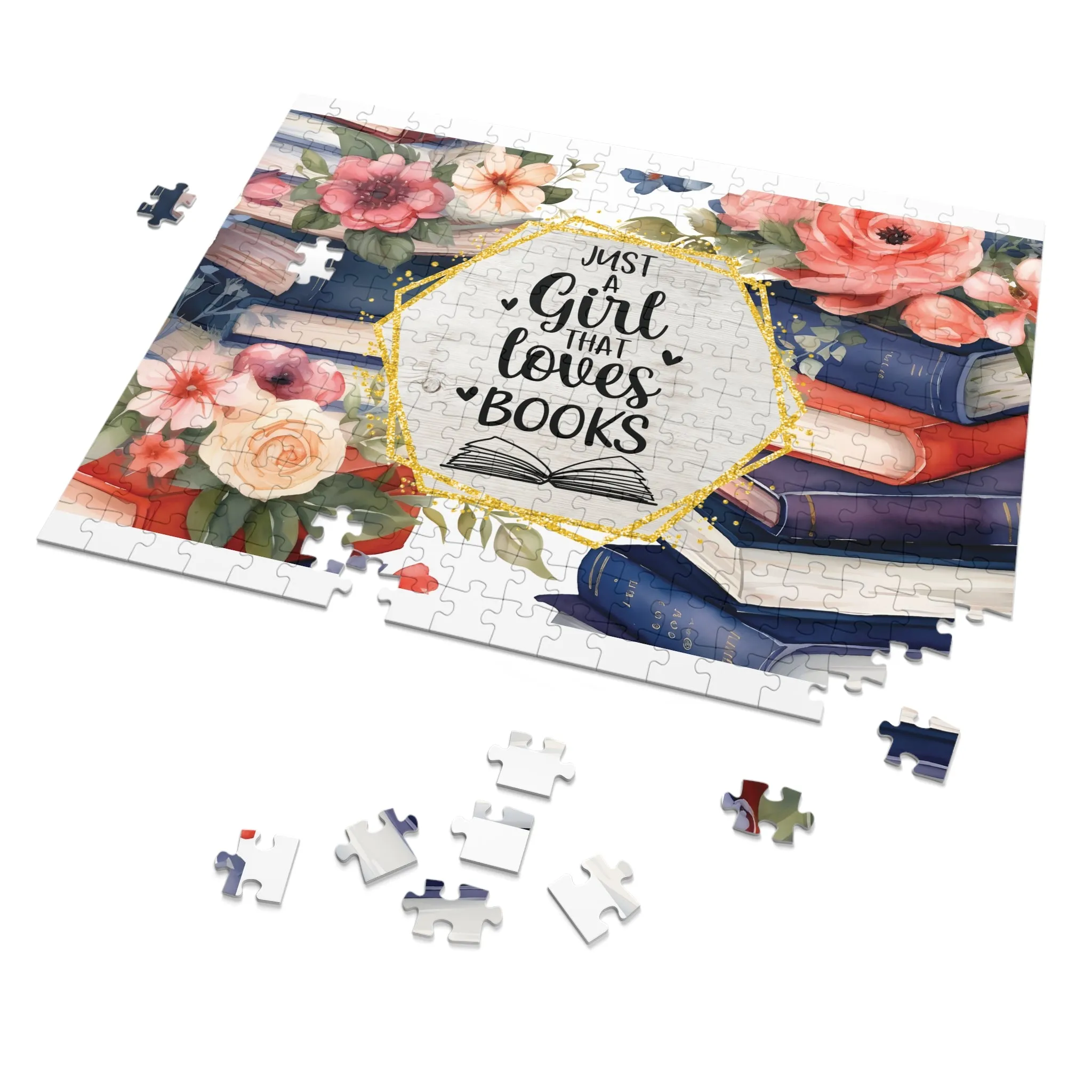 Jigsaw Puzzle, Book Lovers, Just a Girl who Loves Books, Personalised/Non-Personalised (30, 110, 252, 500,1000-Piece)