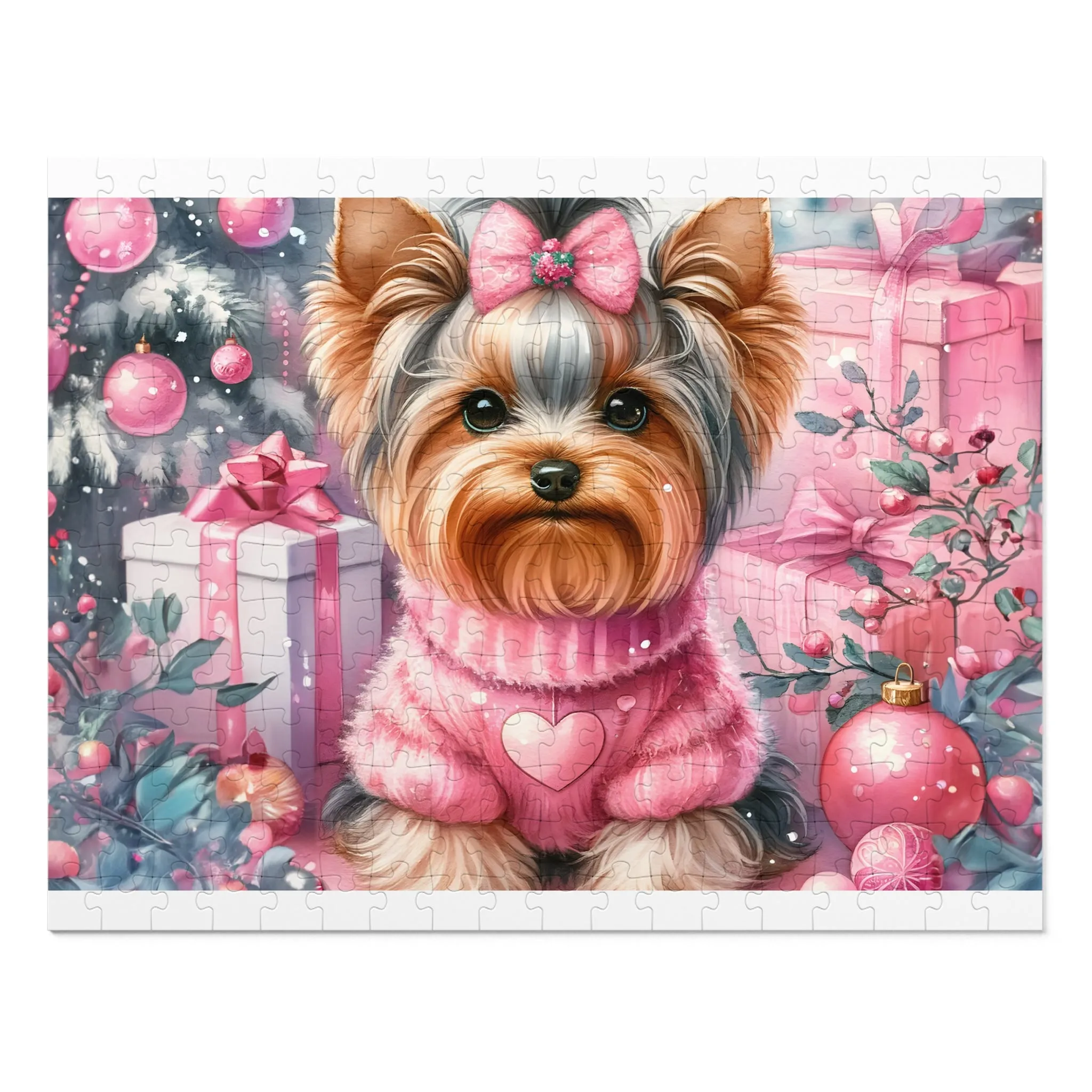 Jigsaw Puzzle, Christmas, Yorkshire Terrier, Personalised/Non-Personalised (30, 110, 252, 500,1000-Piece)