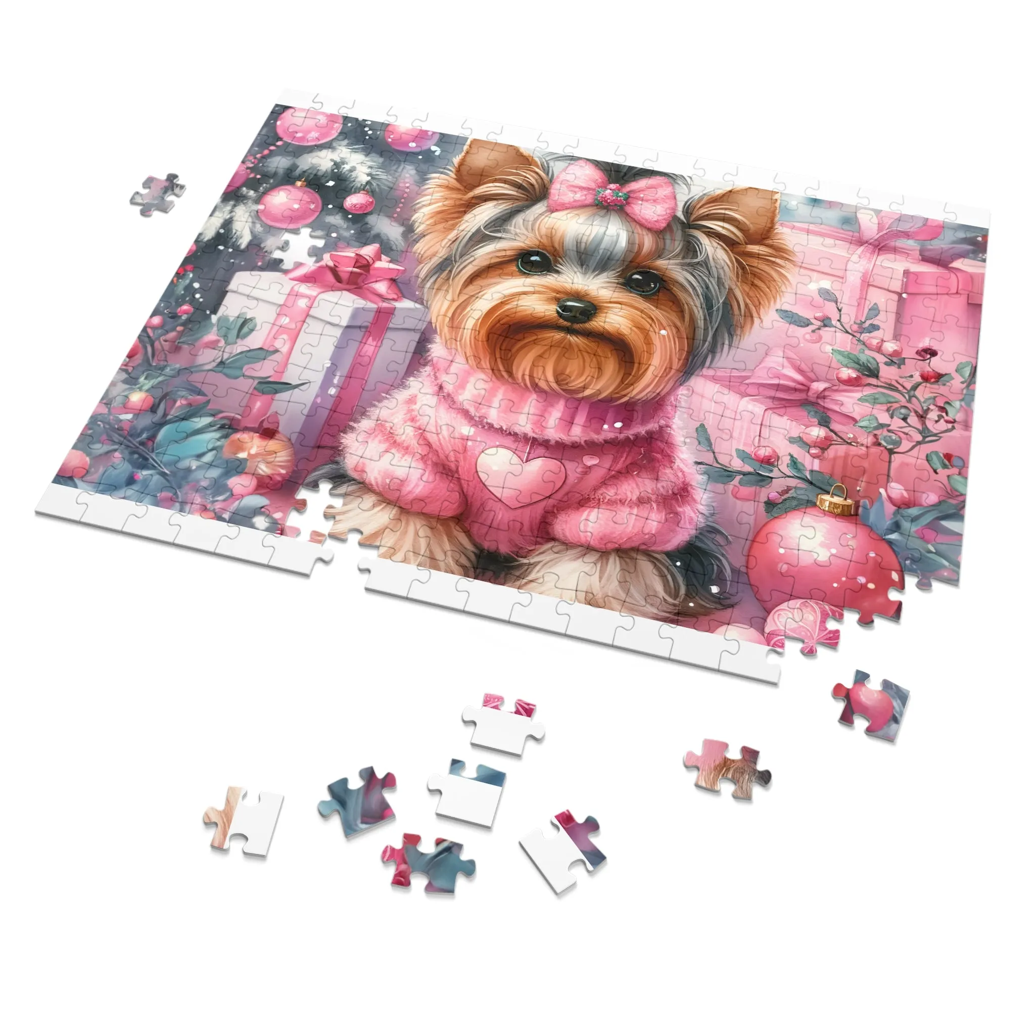 Jigsaw Puzzle, Christmas, Yorkshire Terrier, Personalised/Non-Personalised (30, 110, 252, 500,1000-Piece)