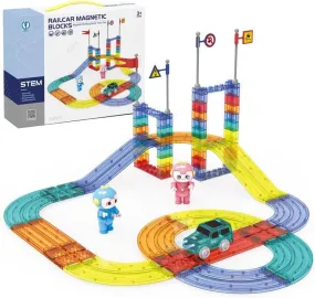 Magnetic Race Car Track Building Block Set | 63 Pcs