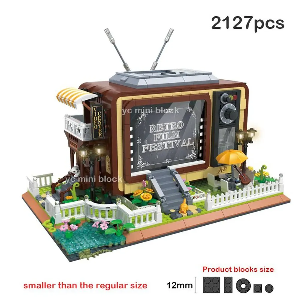 MOC NON  2023 Creative Retro Film And Television Building Blocks MOC Movie Theatre TV Set Brick Home Decor Puzzle toys