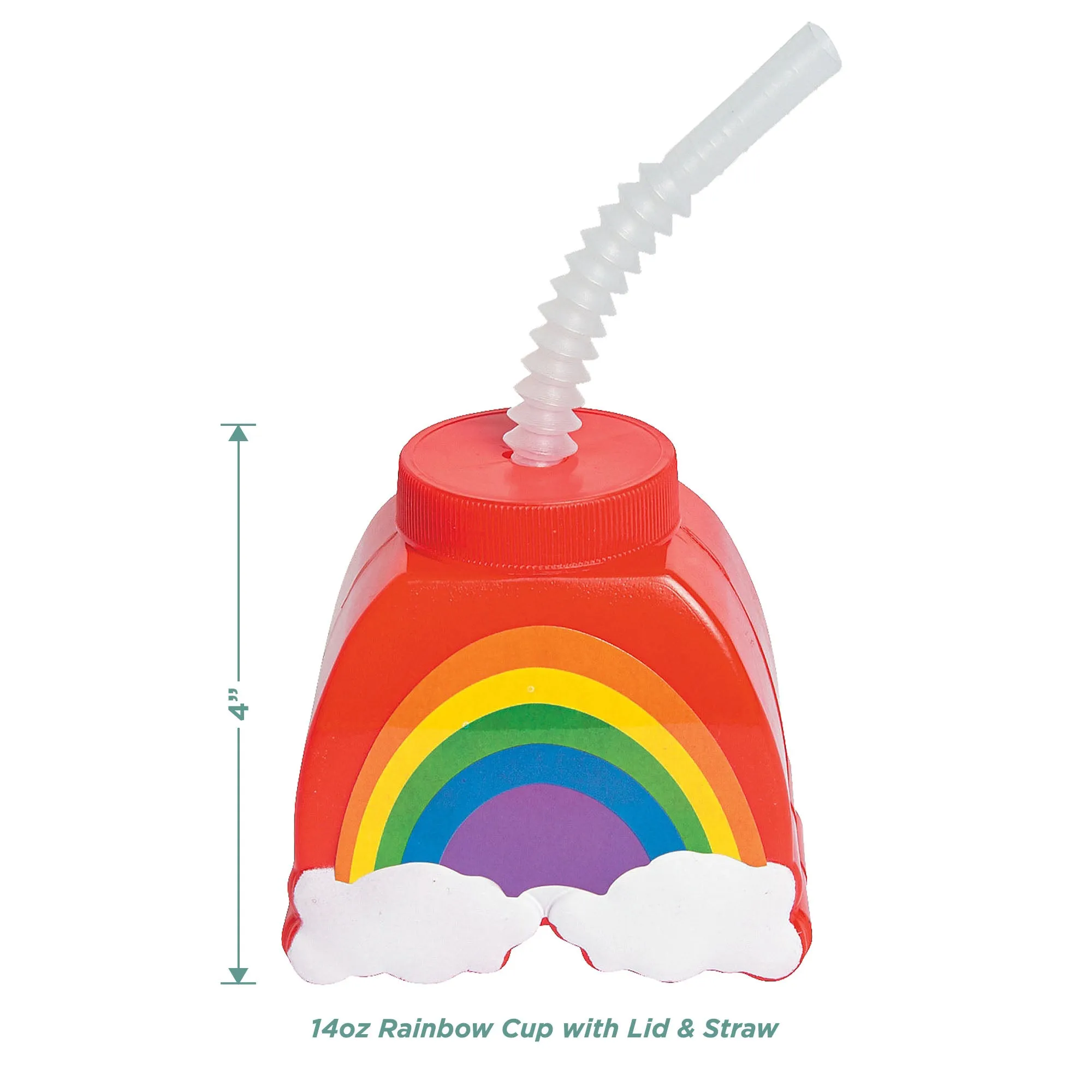 Rainbow Party Favors - Plastic Rainbow Shaped Cups With Lids and Straws, and Assorted Springs for 12 Guests