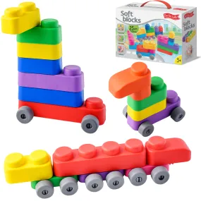 Sensory Soft Baby Building Blocks - 25pcs   Wheels - Educational Montessori Squeeze & Stacking Play Set