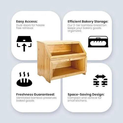 SG Traders™ Bamboo Bread Bin