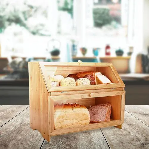 SG Traders™ Bamboo Bread Bin