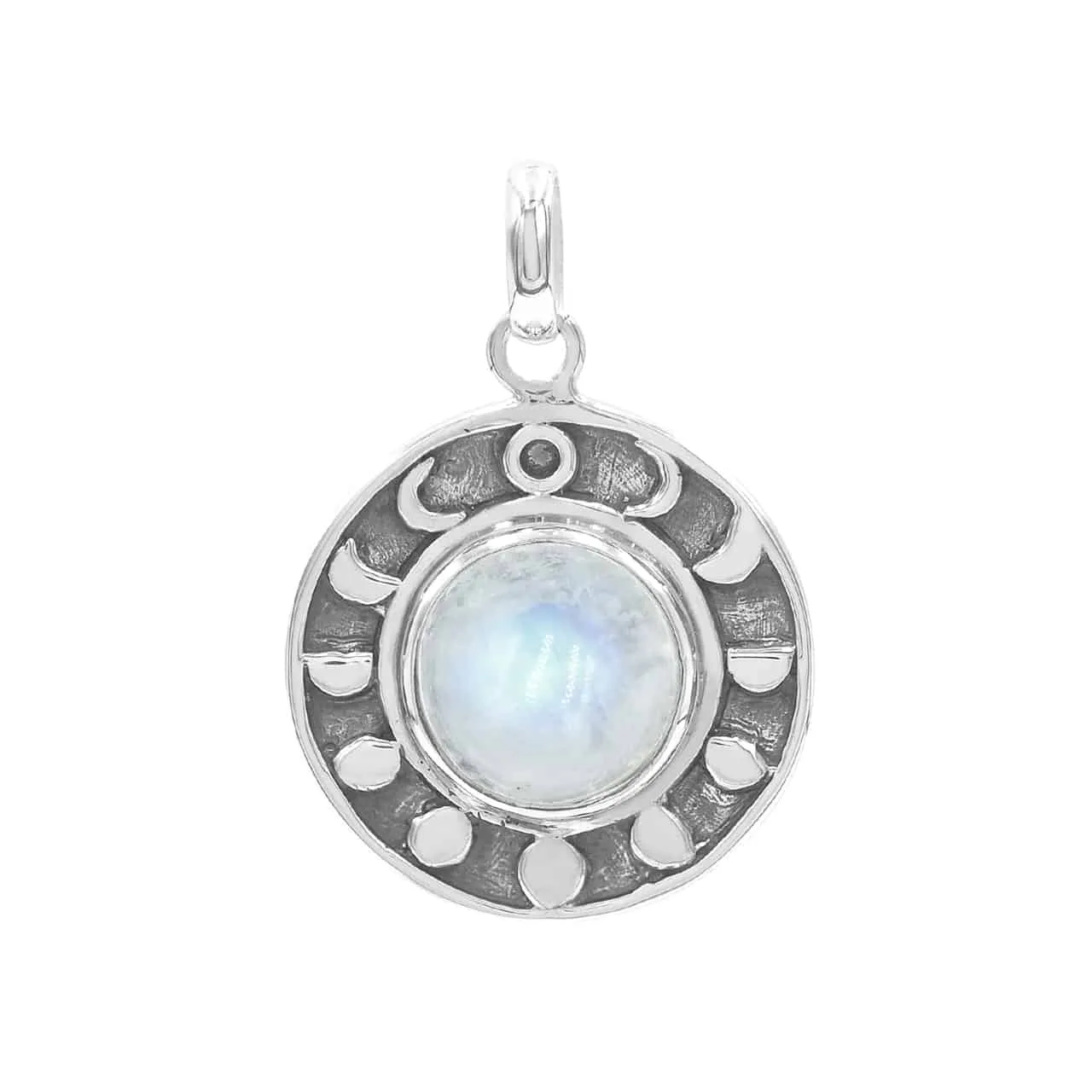 Starborn Rainbow Moonstone Moon Phases Pendant in Sterling Silver